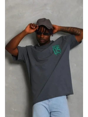 Erkek Baskılı Thirt Kısa Kol Bisiklet Yaka Regular Fit Rahat Kalıp Günlük Tişört  Füme