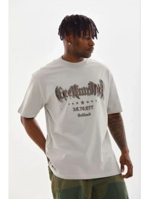 Erkek Baskılı Thirt Kısa Kol Bisiklet Yaka Regular Fit Rahat Kalıp Günlük Tişört  Gri