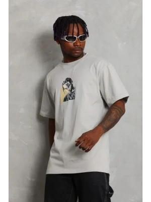 Erkek Baskılı Thirt Kısa Kol Bisiklet Yaka Regular Fit Rahat Kalıp Günlük Tişört  Gri