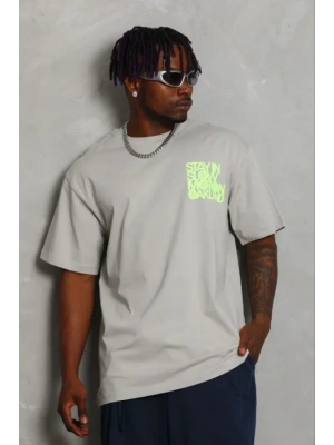 Erkek Baskılı Thirt Kısa Kol Bisiklet Yaka Regular Fit Rahat Kalıp Günlük Tişört  Gri