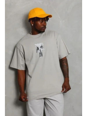 Erkek Baskılı Thirt Kısa Kol Bisiklet Yaka Regular Fit Rahat Kalıp Günlük Tişört  Gri