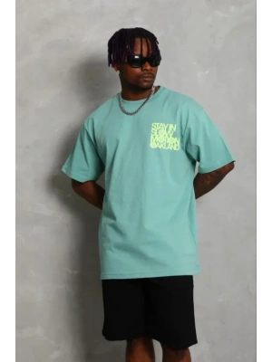 Erkek Baskılı Thirt Kısa Kol Bisiklet Yaka Regular Fit Rahat Kalıp Günlük Tişört  int Yeşili