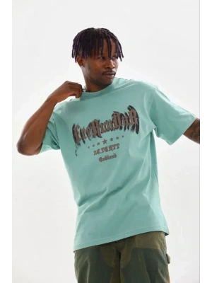 Erkek Baskılı Thirt Kısa Kol Bisiklet Yaka Regular Fit Rahat Kalıp Günlük Tişört  int Yeşili