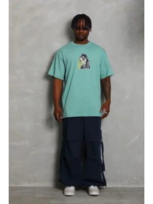 Erkek Baskılı Thirt Kısa Kol Bisiklet Yaka Regular Fit Rahat Kalıp Günlük Tişört  int Yeşili