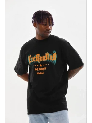 Erkek Baskılı Thirt Kısa Kol Bisiklet Yaka Regular Fit Rahat Kalıp Günlük Tişört  iyah