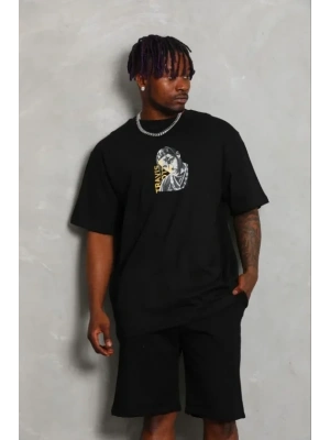 Erkek Baskılı Thirt Kısa Kol Bisiklet Yaka Regular Fit Rahat Kalıp Günlük Tişört  iyah