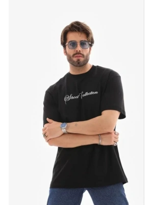 Erkek Baskılı Thirt Kısa Kol Bisiklet Yaka Regular Fit Rahat Kalıp Günlük Tişört  iyah