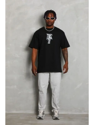 Erkek Baskılı Thirt Kısa Kol Bisiklet Yaka Regular Fit Rahat Kalıp Günlük Tişört  iyah