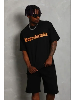 Erkek Baskılı Thirt Kısa Kol Bisiklet Yaka Regular Fit Rahat Kalıp Günlük Tişört  iyah