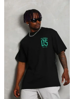 Erkek Baskılı Thirt Kısa Kol Bisiklet Yaka Regular Fit Rahat Kalıp Günlük Tişört  iyah