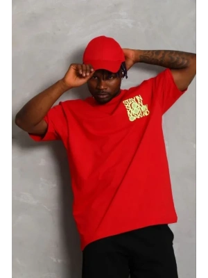 Erkek Baskılı Thirt Kısa Kol Bisiklet Yaka Regular Fit Rahat Kalıp Günlük Tişört  Kırmızı