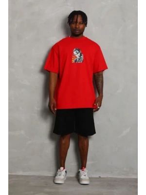 Erkek Baskılı Thirt Kısa Kol Bisiklet Yaka Regular Fit Rahat Kalıp Günlük Tişört  Kırmızı
