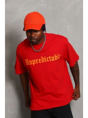 Erkek Baskılı Thirt Kısa Kol Bisiklet Yaka Regular Fit Rahat Kalıp Günlük Tişört  Kırmızı