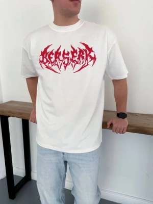 Erkek Baskılı Thirt Yazlık Kısa Kol Bisiklet Yaka Rahat Kalıp Tişört  Beyaz