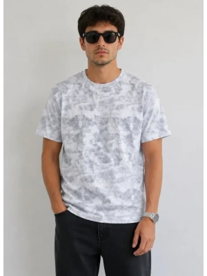 Erkek Batik Desenli Tişört Bisiklet Yaka Kısa Kol Regular Fit Tshirt  Gri
