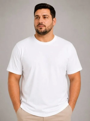 Erkek Battal Big Size Basic Tişört Bisiklet Yaka Rahat Kalıp TShirt  Beyaz