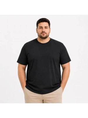 Erkek Battal Big Size Basic Tişört Bisiklet Yaka Rahat Kalıp TShirt  Siyah