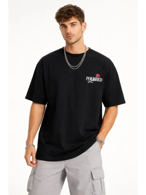 Erkek Bisiklet Yaka Baskılı  Kısa Kollu Tişört treetwear Günlük Basic Pamuklu Tshirt  iyah