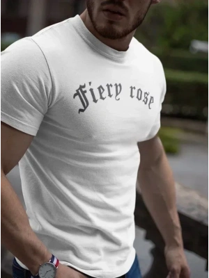 Erkek Bisiklet Yaka Baskılı Oversize Thirt  Beyaz