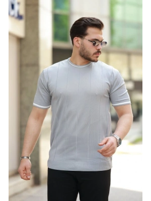 Erkek Bisiklet Yaka çizgi Desenli Ribanalı Kısa Kollu Tshirt