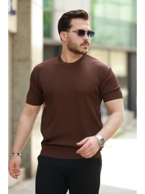 Erkek Bisiklet Yaka Jakarlı Kısa Kollu Tshirt