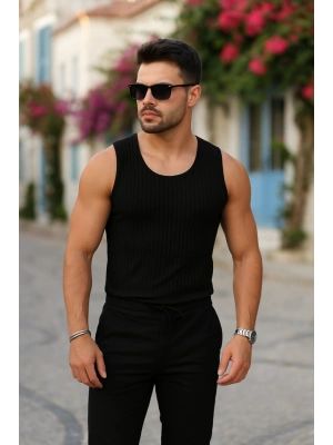 Erkek Bisiklet Yaka Kalın Fitilli Kaşkorse Kolsuz Tişört