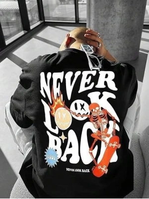 Erkek Bisiklet Yaka Kısa Kol Baskılı Tshirt  iyah