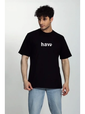 Erkek Bisiklet Yaka Kısa Kol Hav Baskılı Tshirt  iyah