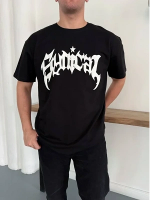 Erkek Bisiklet Yaka Ön Baskılı  Kısa Kollu Tişört treetwear Günlük Basic Pamuklu Tshirt  iyah