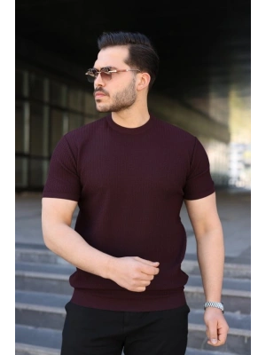Erkek Bisiklet Yaka Petek Dokulu Kısa Kollu Triko Tişört