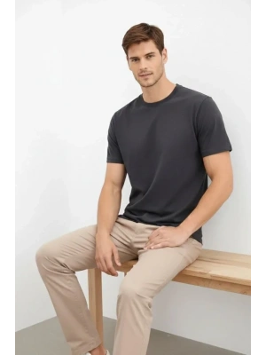 Erkek Bisiklet Yaka Tişört Regular Kalıp Basic Pamuklu Günlük Kullanım Tshirt  Füme