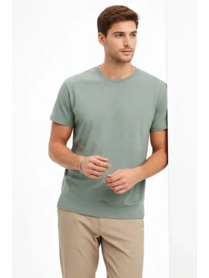 Erkek Bisiklet Yaka Tişört Regular Kalıp Basic Pamuklu Günlük Kullanım Tshirt  int Yeşili