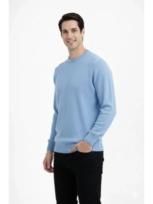 Erkek Bisiklet Yaka Triko Kazak Yumuşak Dokulu Pamuklu Ince Dokuma, Uzun Kollu Rahat Regular Kalıp  Açık avi