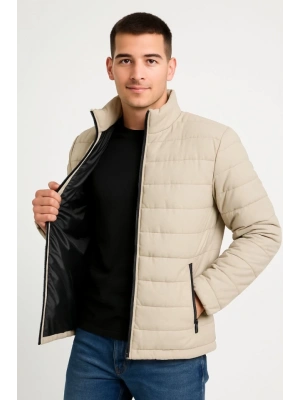 Erkek Bomber Mont Ceket – Su İtici Kumaş, Kapitone Astarlı, Fermuarlı, Kışlık  Bej