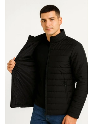 Erkek Bomber ont Ceket – Su İtici Kumaş, Kapitone Astarlı, Fermuarlı, Kışlık  Siyah