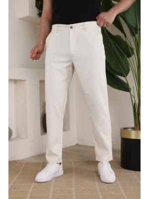 Erkek Casual Slim Fit Cord Desenli Kumaş Pantolon
