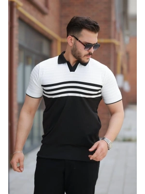 Erkek çizgi Desenli Yakalı Kısa Kollu Tshirt