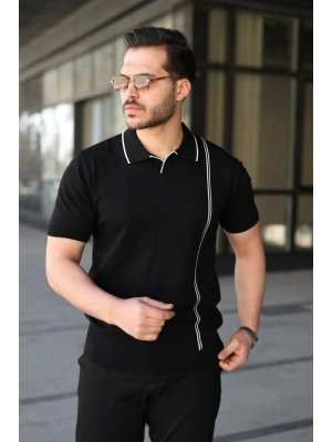 Erkek Çizgi Detaylı Yakalı Triko Tişört