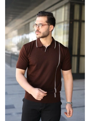 Erkek Çizgi Detaylı Yakalı Triko Tişört