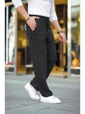 Erkek Cizgili Dokuma Krep Jogger Buggy Pantalon Rahat Kalıp  iyah