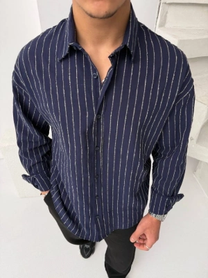 Erkek Çizgili Keten Gömlek