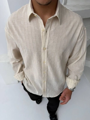 Erkek Çizgili Keten Gömlek
