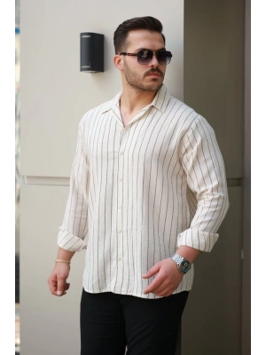 Erkek çizgili Keten Gömlek