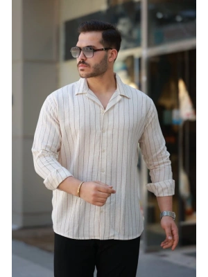 Erkek çizgili Keten Gömlek