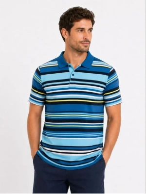 Erkek Çizgili Polo Yaka Tişört Kısa Kol Yazlık Thirt Regular Fit  avi