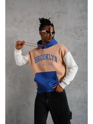 Erkek Çok Parçalı Baskılı Kapüşonlu weatshirt  Krem