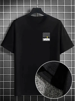 Erkek Dağ Grafikli Tişört, Yaz Için Büyük Beden Rahat Tshirt  iyah