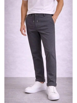 Erkek Diagonel ikro Dokulu Duble Paça Cepli Pantolon Bağcıklı Bel, odern Kesim  Füme