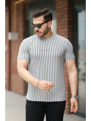 Erkek Dikey çizgili Ottoman Kumaş Kısa Kollu Tişört