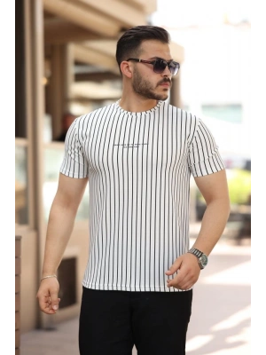 Erkek Dikey çizgili Ottoman Kumaş Kısa Kollu Tshirt